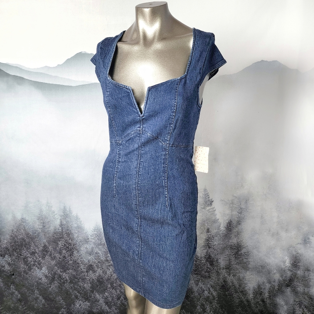 NWT Free People Lia Denim Bodycon Mini Dress | Women's Medium
